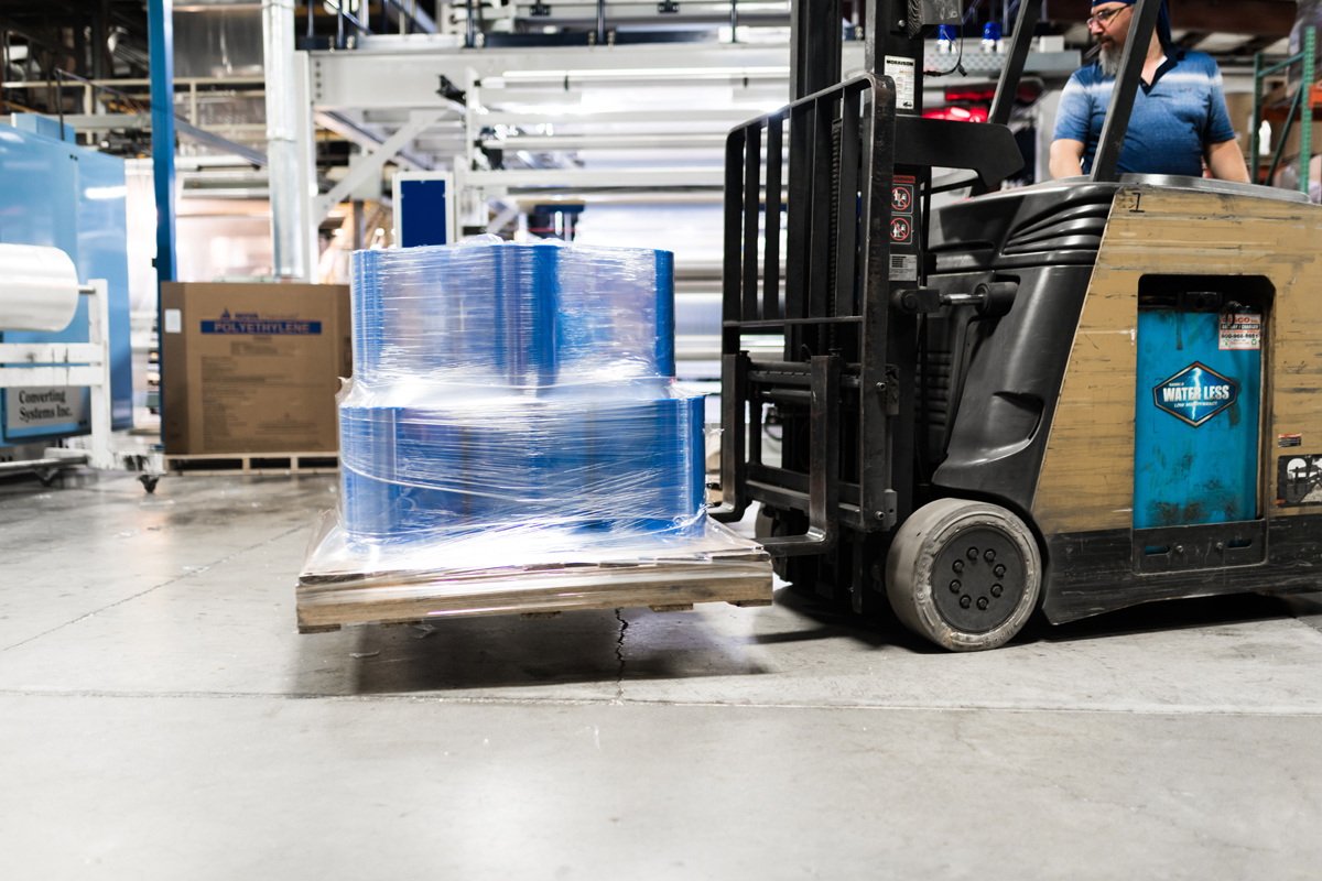 fork lift blue poly bags